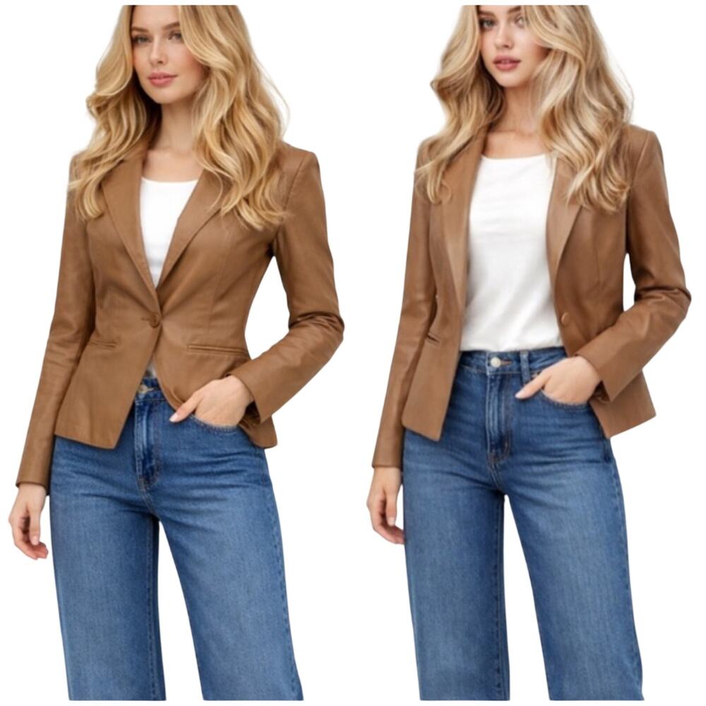 Rosevelvet NWT Mocha Faux Leather Blazer Size M Single Button Lined Pockets